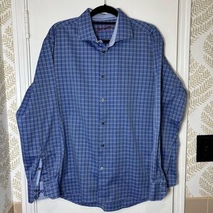 Robert Graham Blue Plaid Button Down Shirt Size 44 XL